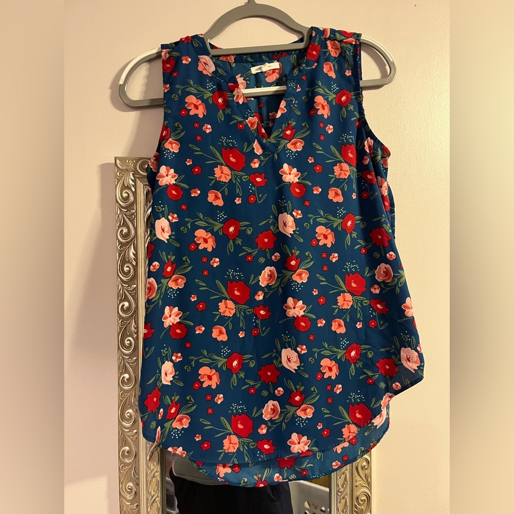 Maurices Floral Sleeveless Blouse - Blue and Red